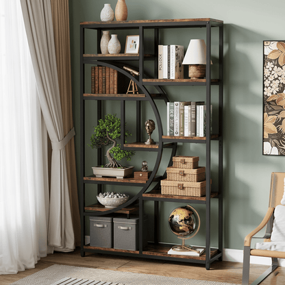 Boekenkast – Boekenrek – Opbergkast – Wandkast – Vakkenkast – Industrieel Design – 9 Open Planken – Robuust Zwart Metalen Frame met Natuurlijke Houtnerf