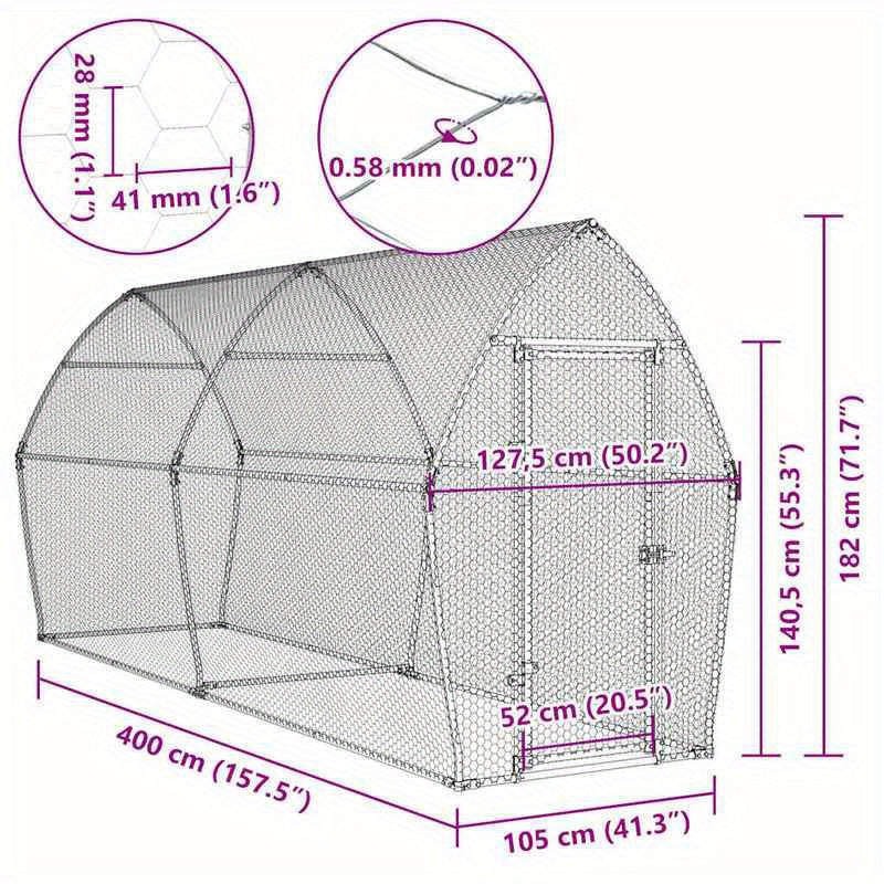 Dierenkooi – Konijnenhok – Knaagdierkooi – Kleine Dierenren – Huisdierenkooi – Metalen Frame – 400x105x182 cm – Weerbestendig – Veilig Slot