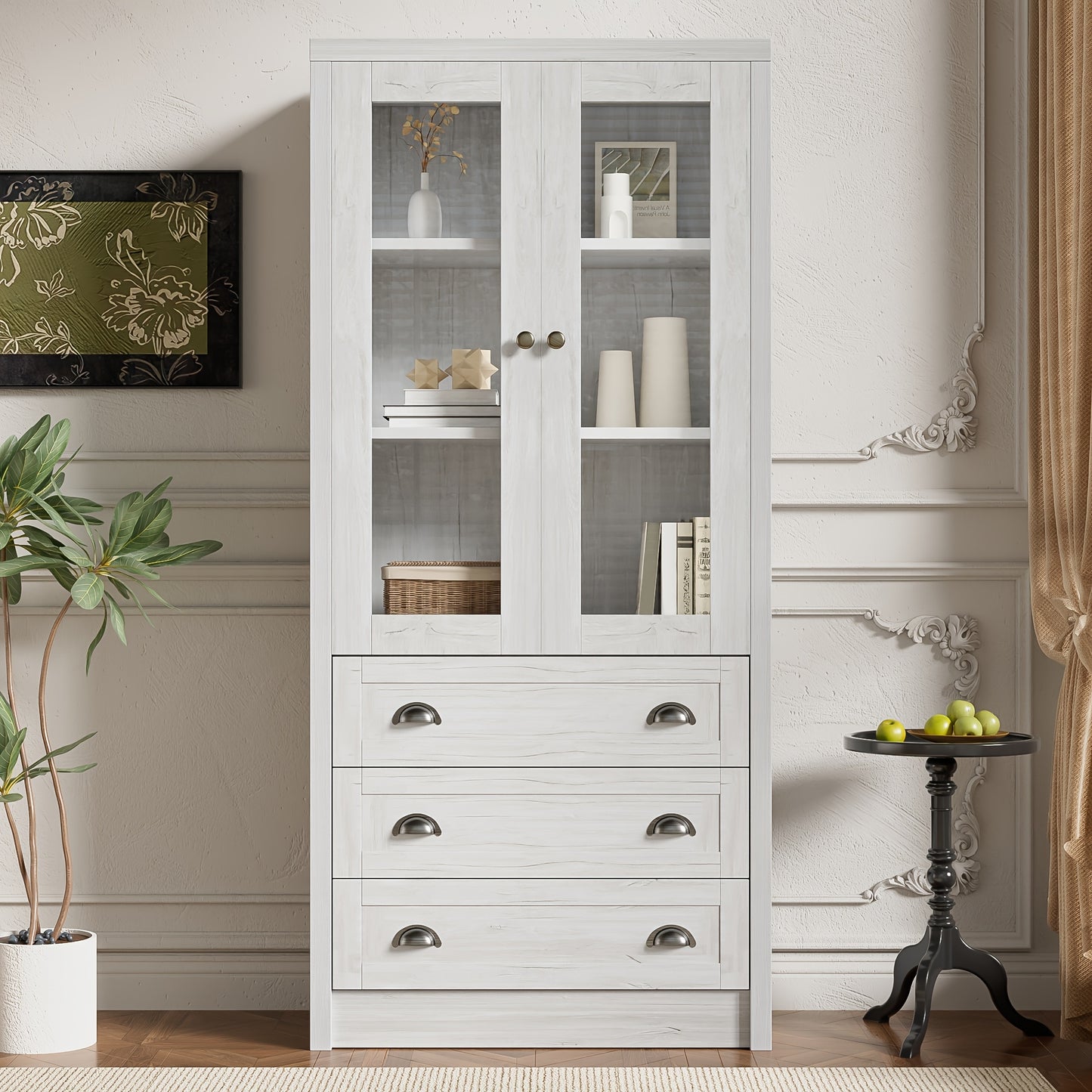 Halgangkast – Opberger – Schoenenkast – Kast – Bergkast – Wit – Hoog Slank Design – Bamboe Met Glazen Deur