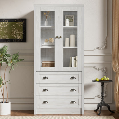 Halgangkast – Opberger – Schoenenkast – Kast – Bergkast – Wit – Hoog Slank Design – Bamboe Met Glazen Deur