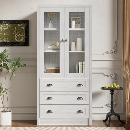 Halgangkast – Opberger – Schoenenkast – Kast – Bergkast – Wit – Hoog Slank Design – Bamboe Met Glazen Deur