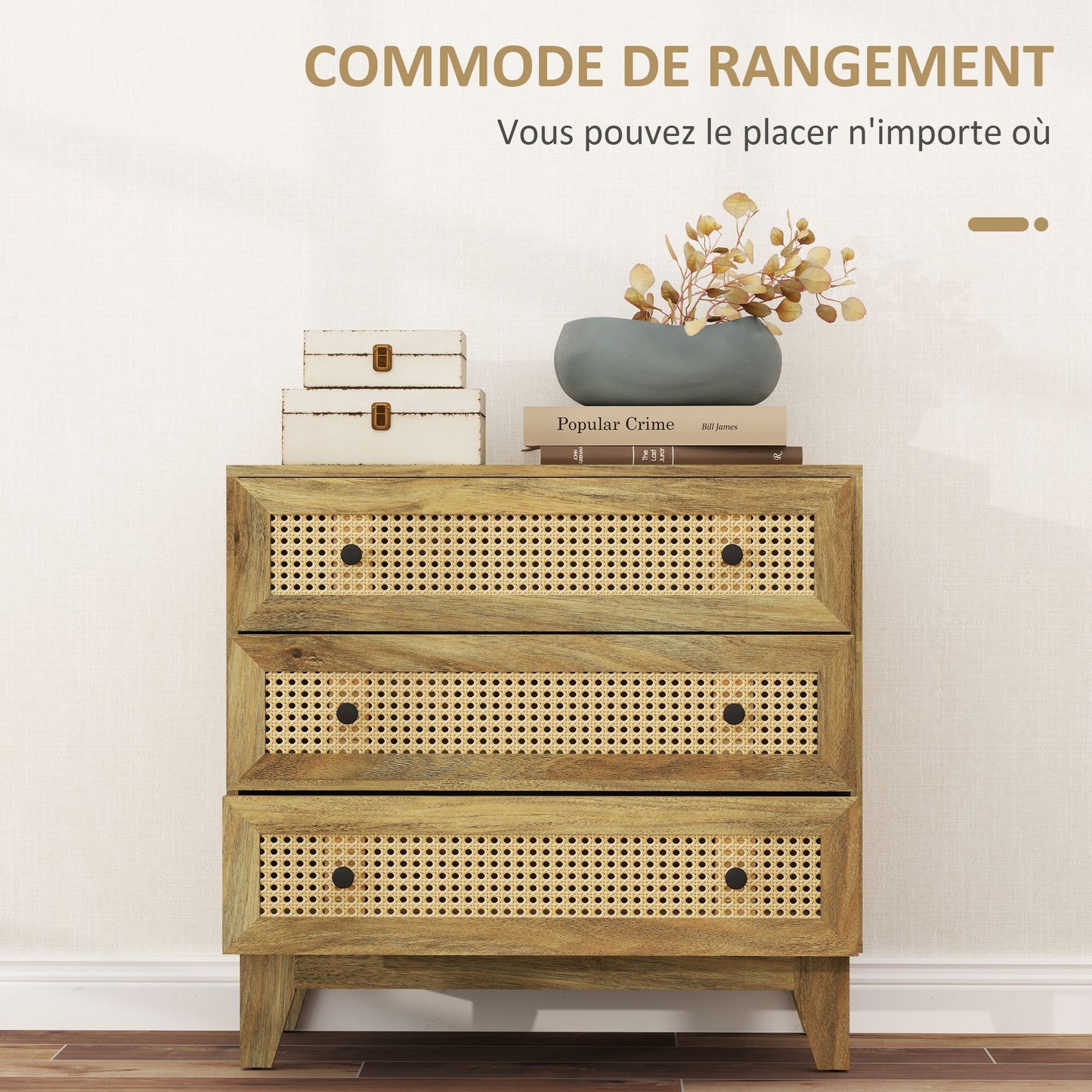 Ladekast – Ladenkast – Dressoir – Opbergkast – Kastje – Hout met Rotan Fronten – 80x35x76 cm – Ruime Opbergruimte