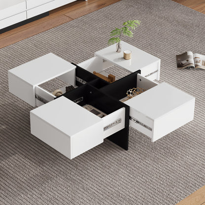 Salontafel – Koffietafel – Woonkamertafel – Bijzettafel – Tafel – Hoogglans MDF – 70x70x35 cm – 4 Lades Met Opbergruimte – Max 30 kg Draagvermogen
