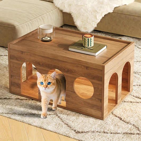 Kattenmeubel – Kattenkrabpaal – Kattenhuis – Kattenboom – Krabpaal – Modern Ontwerp – Verborgen Kattenluik & Tunnel – Khaki Houtlook – Zonder Montage – Lichtgewicht & Onderhoudsvriendelijk