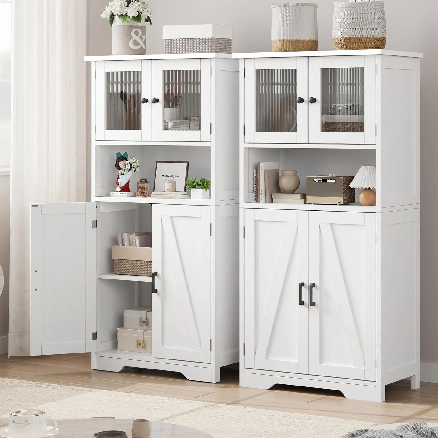 Vrijstaande Kast – Opbergkast – Badkamerkast – Keukenkast – Vitrinekast – Glazen Deuren – Verstelbare Planken – Duurzaam Polyester – Smal & Hoog Design