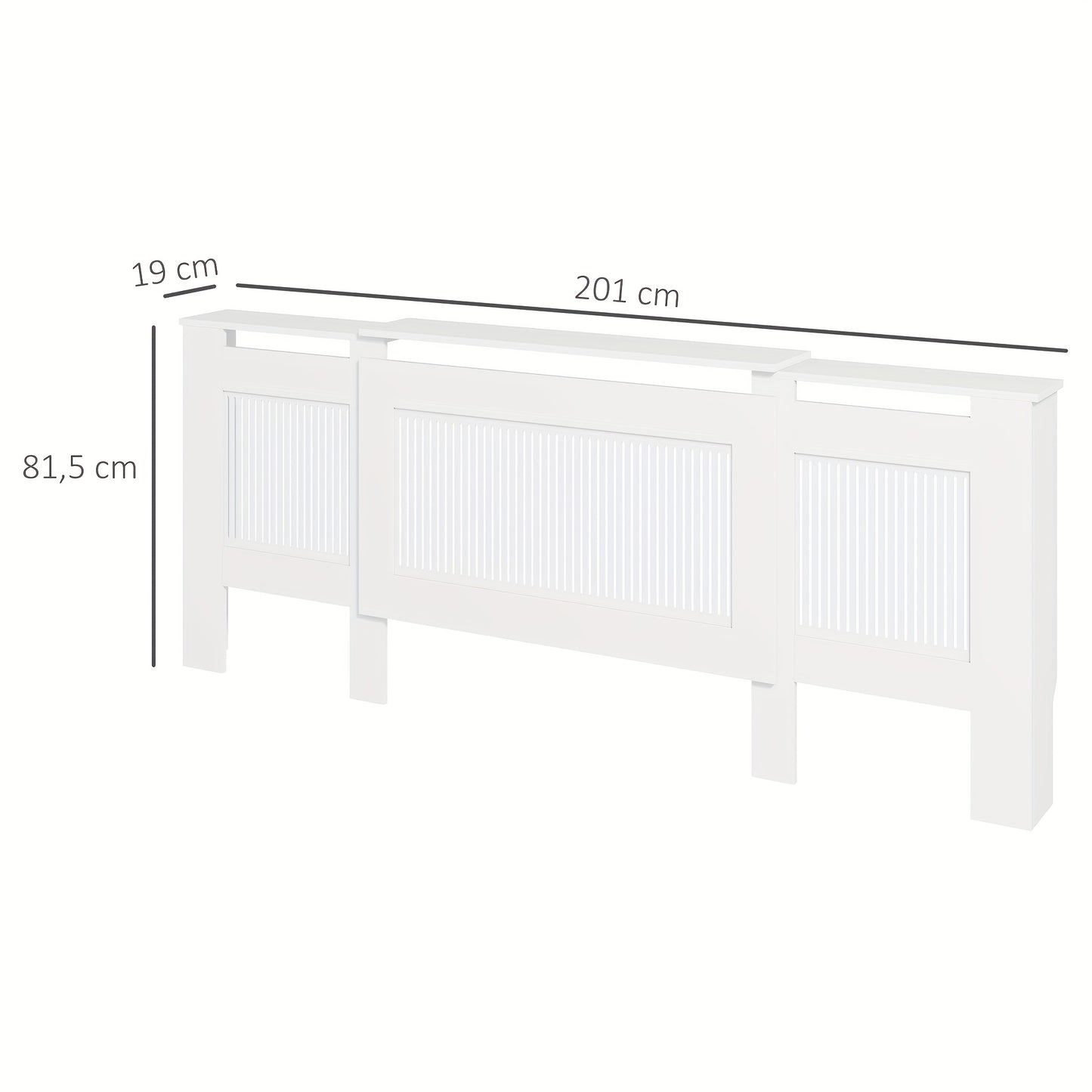 Radiatorombouw – Radiatoromkasting – Radiatorbekleding – Radiatorhoes – Verwarmingsombouw – Uitschuifbaar 125-201 cm – MDF Wit met Opbergruimte