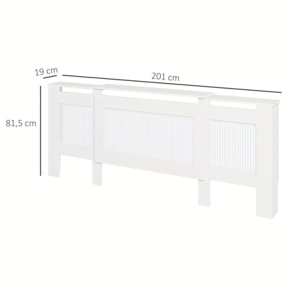 Radiatorombouw – Radiatoromkasting – Radiatorbekleding – Radiatorhoes – Verwarmingsombouw – Uitschuifbaar 125-201 cm – MDF Wit met Opbergruimte