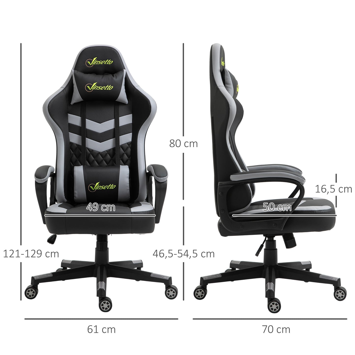Gamingstoel – Bureaustoel – Office Chair – Gaming Chair – Gamer Stoel – Ergonomisch – Verstelbare Hoogte – Afneembare Hoofdsteun – Lendensteun – Zwart-Grijs