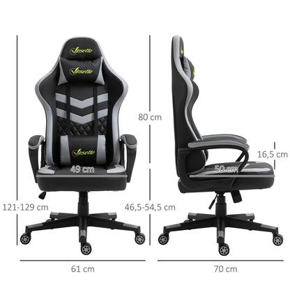 Gamingstoel – Bureaustoel – Gamestoel – Werkstoel – Kantoorstoel – Ergonomisch Design – Verstelbare Hoogte – Afneembare Hoofdkussen – Lendensteun – Zwart-Grijs