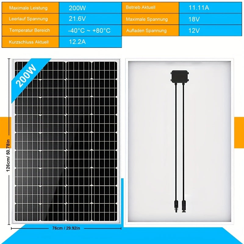 100W 120W 200W 300W Monocrystalline Solar Panels for Caravan Camping, Solar Panels for Power Generation On Boats, Power Generation In Caravans, Power Generation In Homes, Ideal for Campervans, Motorhomes, Caravans, Lorries, L