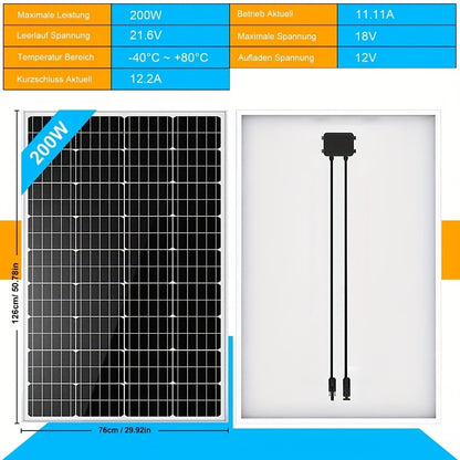 100W 120W 200W 300W Monocrystalline Solar Panels for Caravan Camping, Solar Panels for Power Generation On Boats, Power Generation In Caravans, Power Generation In Homes, Ideal for Campervans, Motorhomes, Caravans, Lorries, L