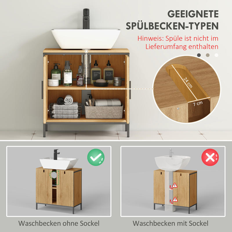 Modern Bathroom Vanity Cabinet with 2 Doors - Freestanding Bathroom Storage Unit, Adjustable Shelf, Space-Saving Bathroom Organizer, No Pedestal Needed, Easy Assembly, for Bathroom or Kitchen - Oak Bathroom Cabinet, Bathroom