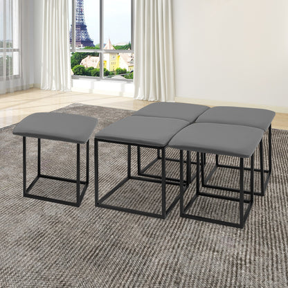 Sofa Poef – Voetenbank – Krukje – Zitzak – Bijzettafel – Multifunctioneel 5-in-1 Design – Memory Foam Comfort – Stevig Carbonstaal Frame – Grijs – Compact & Stapelbaar 46x48 cm
