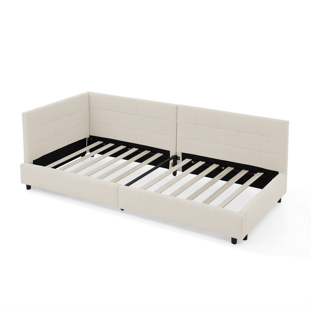 Modern Convertible Sofa Bed with High Backrest - Space-Saving L-Shaped Corner Design, Soft Light Beige-Friendly Velvet Fabric, Sturdy Teak & Iron Frame, Easy Assembly, Beige Sleeper Sofa for Small Spaces, Apartments, Guest Ro