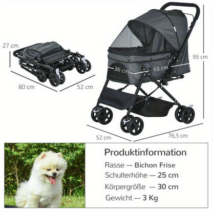 Huisdierwagen – Dierenwagen – Pet Stroller – Draagwagen – Reiswandelwagen – Lichtgewicht en Inklapbaar – All-Terrain Wielen met Remmen
