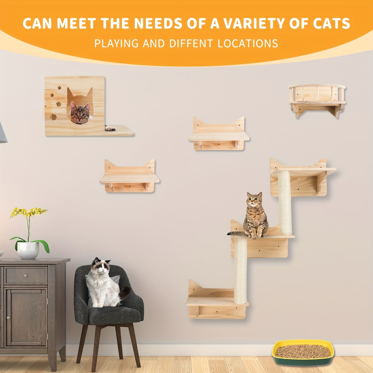 Krabpaal – Kattenboom – Krabmeubel – Klimwand – Kattenhuis – Natuurlijke Houten Klimwand – Stabiel Sisal Touw – Wandmontage Voor Grote Katten