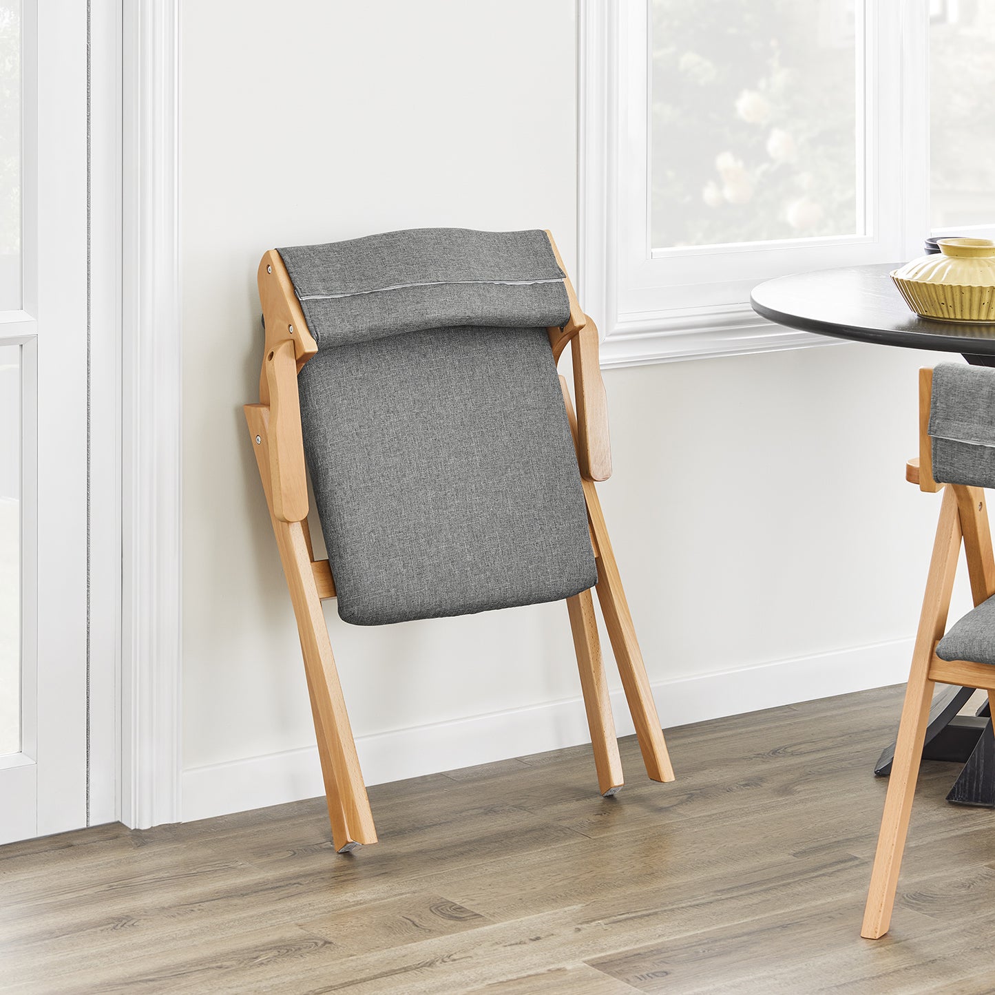 Folding Wooden Chair with Cushion – Pre-Assembled, Space-Saving Dining and Kitchen Chair, Padded Wooden Chair for Guests, Office, Balcony, Wedding, or Garden, Compact Folding Chair FST98