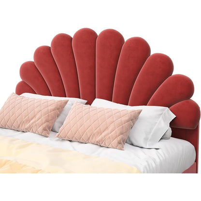 Bedbodem 140x200 cm – Bedframe – Slaapkader – Plattformbed – Boxspringbed – Bordeaux Velvet Bloemenhoofdeinde – Stevig Massief Houten Frame – Geen Boxspring Nodig