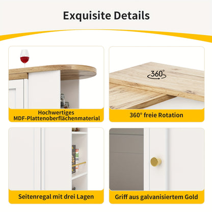 Bartafel – Barmeubel – Statafel – Bistrotafel – Hoektafel – Draaibaar 360° – Met 2 Lades & Opbergruimte – 105x39x102 cm – Wit