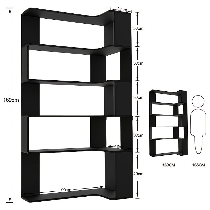 Boekenrek Hoekboekenkast Boekenplank Vakkenkast Stellingkast – Zwart – 5-laags – Hardhout & Spaanplaat – Vrijstaand Triangel Ontwerp – Ruimtebesparend – 68,5 cm Hoog – Eenvoudige Montage Zonder Gereedschap