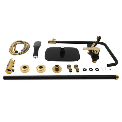 Doucheset – Douchesysteem – Regendouche – Douchepaneel – Douchekraan – Verstelbare Hoogte – Zwart Goud – RVS & Messing – Handdouche & Wandkraan