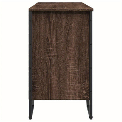 Modern Brown Oak Bathroom Sink Cabinet - Engineered Wood Storage with Towel Rack & Hooks, 91x35x60cm, Perfect for Washroom Organization, Bathroom Organizers And Storage