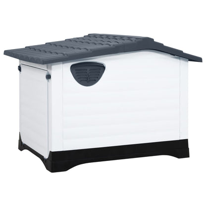 Hondenkennel – Hondenhok – Hondenbench – Huisdierkennel – Buitenkennel – Weerbestendig Polypropyleen – Ventilatieopening – Grijs – 90,5x68x66 cm