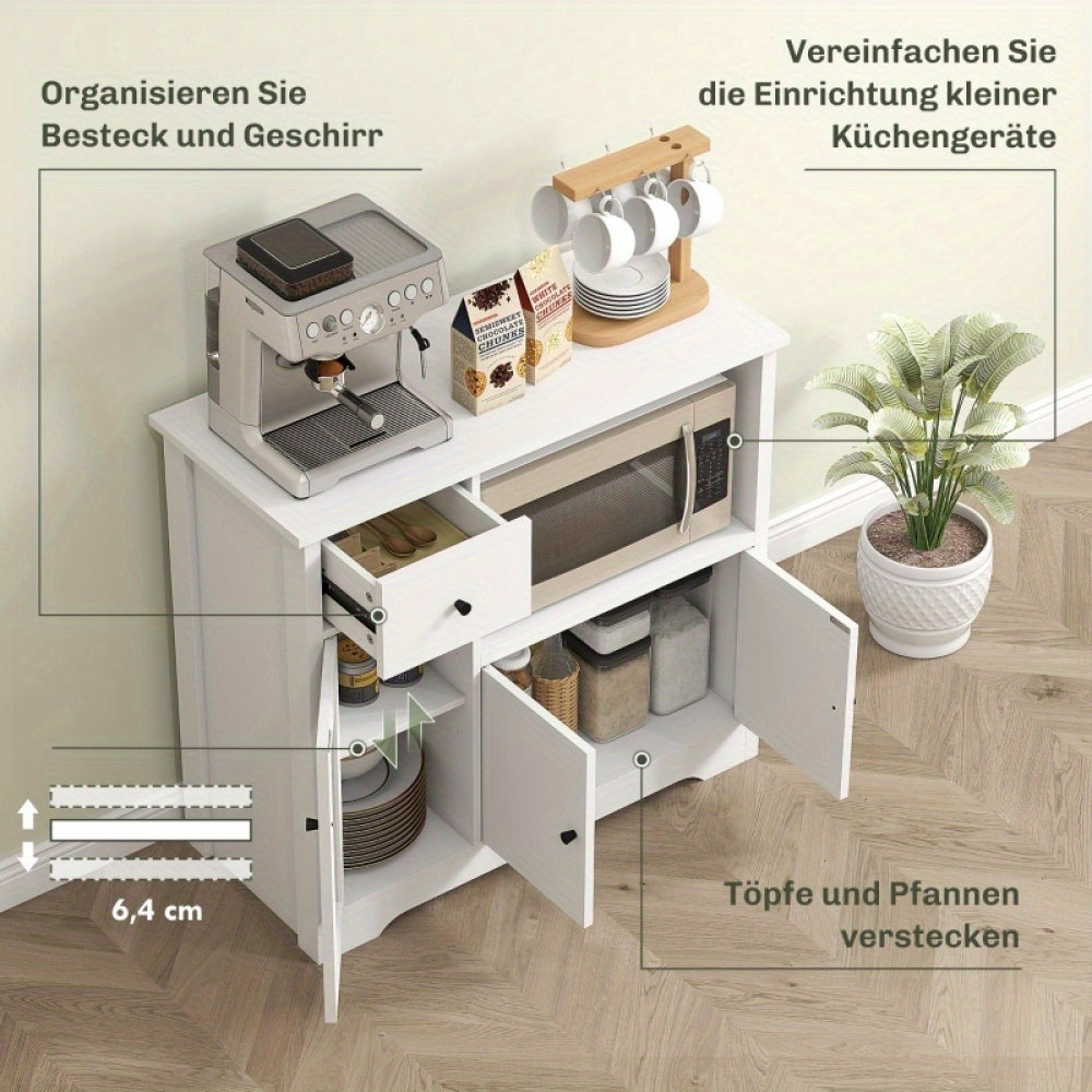 Magnetronkast – Keukenkast – Opbergkast – Kast Voor Magnetron – Keukenmeubel – Strak Wit – Verstelbare Planken & Lades – Stevige Constructie 40 kg Draagkracht