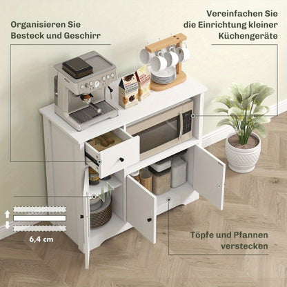 Magnetronkast – Keukenkast – Opbergkast – Kast Voor Magnetron – Keukenmeubel – Strak Wit – Verstelbare Planken & Lades – Stevige Constructie 40 kg Draagkracht