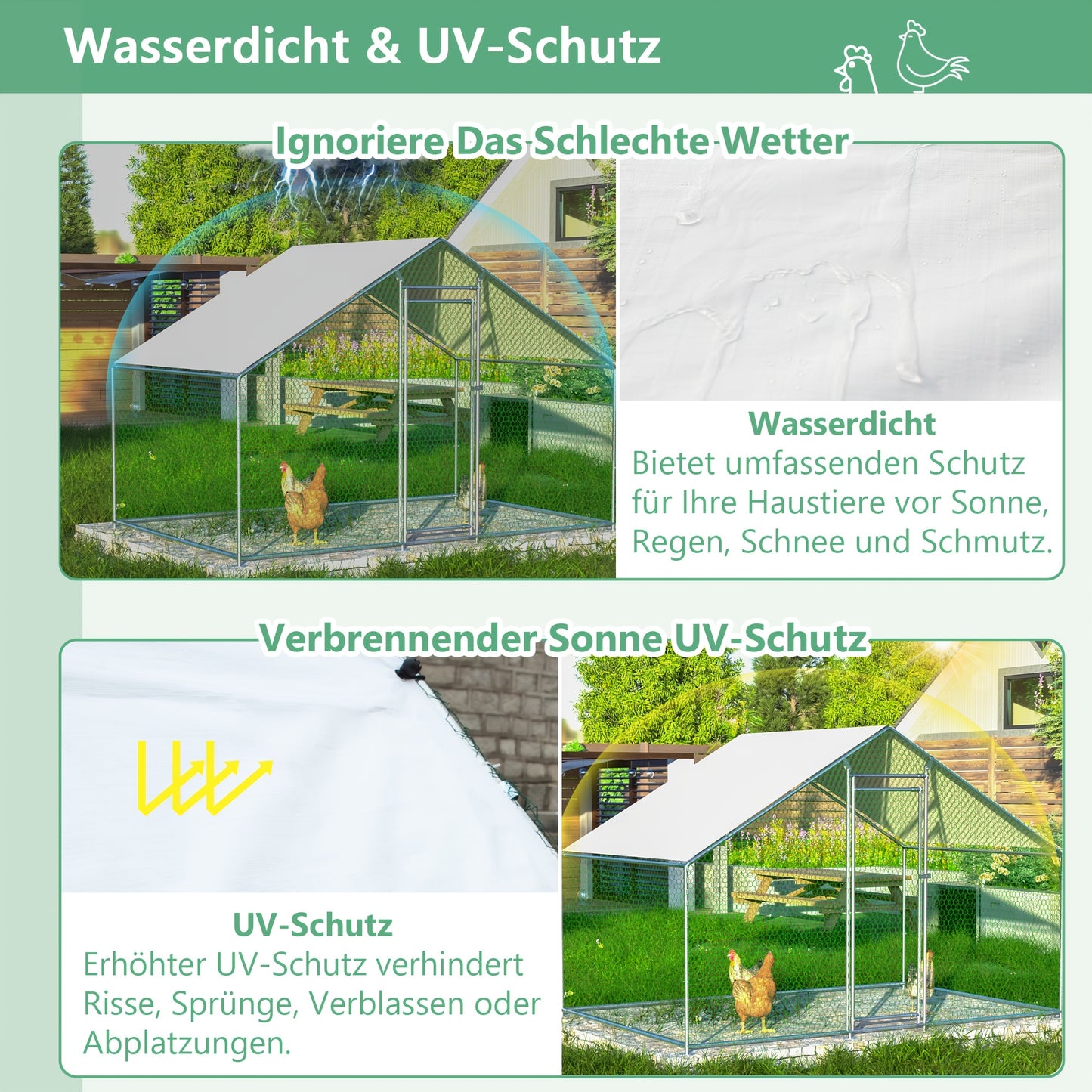 Kippenren – Hokken – Kooien – Buitenruimte – Ren Voor Dieren – 3x2x2 m – Waterdichte PE Stof – Stabiel Metaalframe Met Veiligheidsluiting