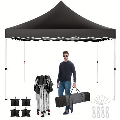3.05x3.05meter Pop-up Canopy, No Side Walls, An Outdoor Canopy That Can Be Built By One Person, Height Adjustable, Suitable For Weddings, Camping, And Parties, Comes With A Handbag, Additional 4 Wind Ropes + 8 Ground Nails +