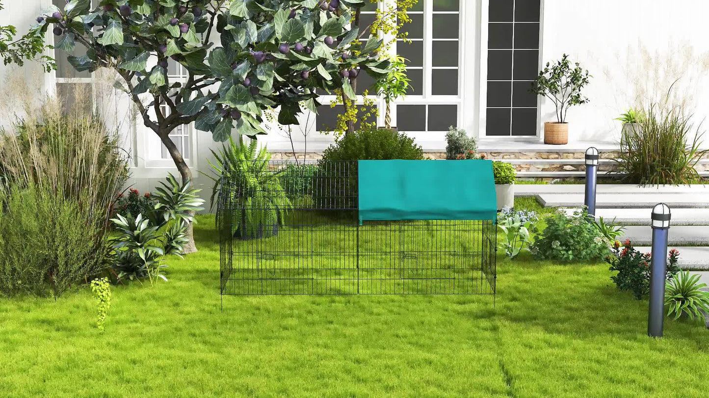 Konijnenren – Dierenren – Knaagdierenren – Buitenren – Binnenren – Modulaire Stalen Ren – Met Afdekking – 220x85x103 cm – Groen