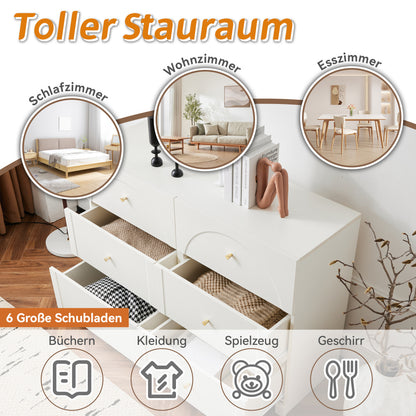 Ladeblok – Ladekast – Dressoir – Opbergmeubel – Ladekastje – Wit – 6 Lades – Vintage Design – 82x120x40 cm – Zonder Houtdelen
