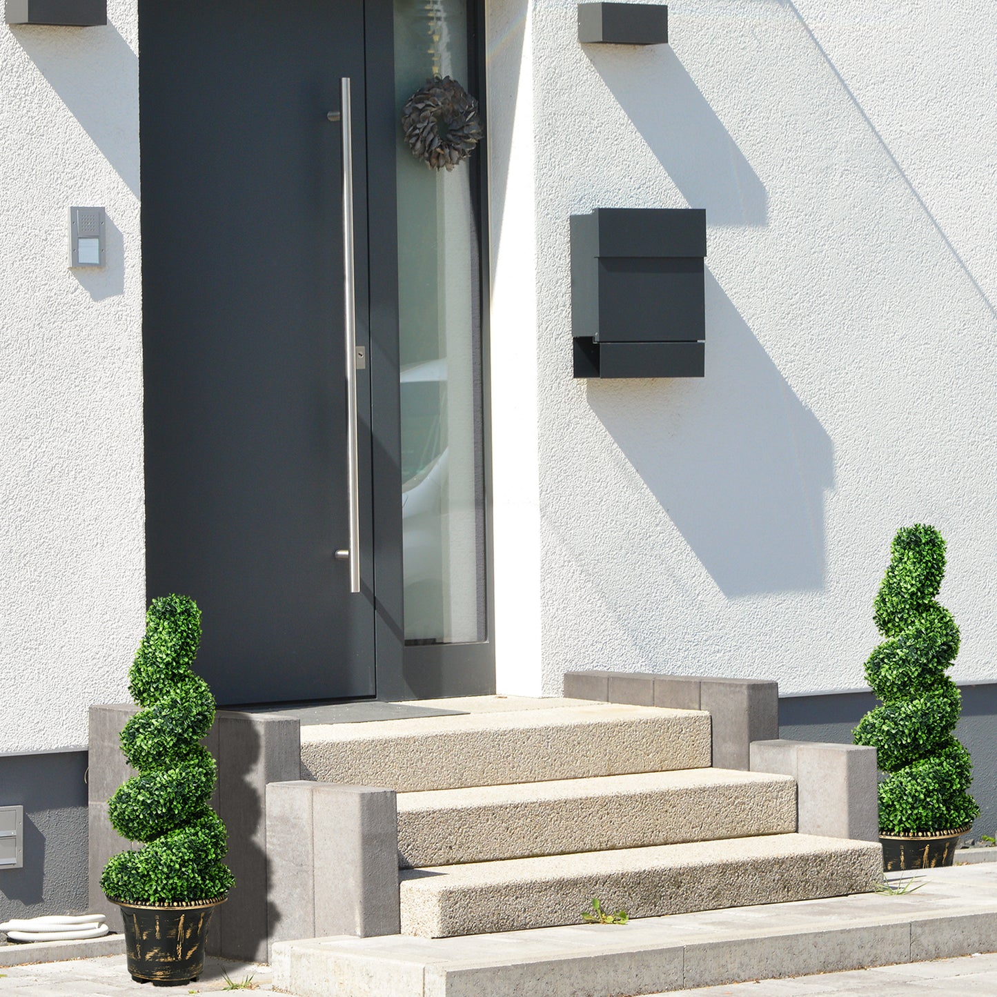 Kunstplanten Spiraalvormige Buxus – Kunstboom – Nepplant – Decoratieplant – Groen – Set van 2 – 90 cm Hoog – Inclusief Potten – Onderhoudsvrij