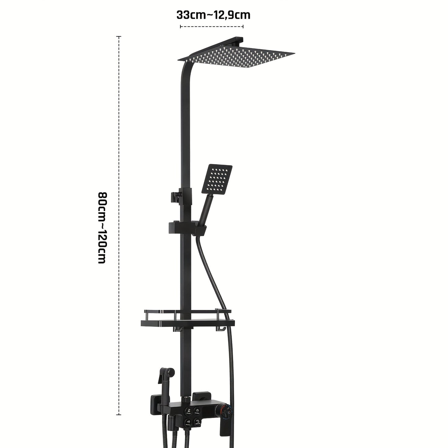Kehot Contemporary Wall-Mounted Shower and Handheld Shower Combo with Digital Temperature Control - 38°C, 1 Minute Timer, 28 Kg Capacity, Black, No Electricity Needed, Modern Bathroom Accessories, Highquality Finish