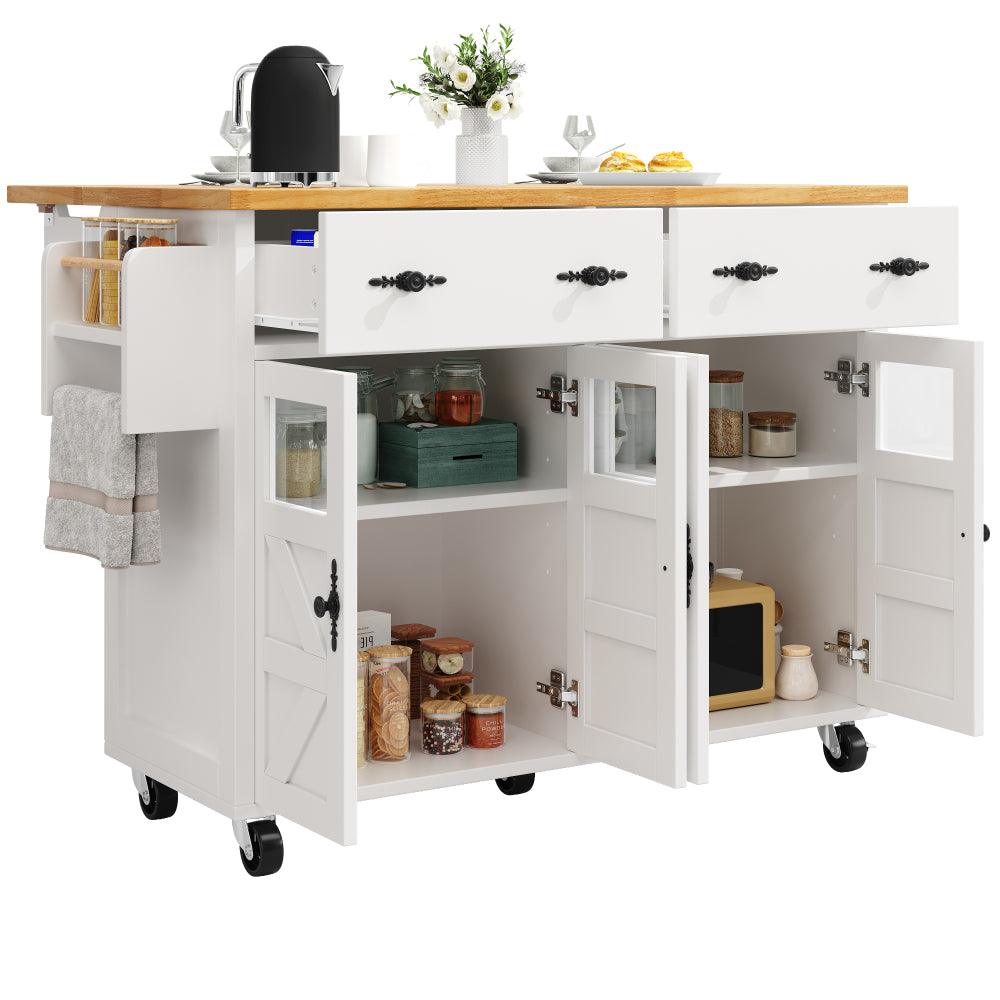 Sideboard – Keukeneiland – Serveerwagen – Opbergkast – Wandelwagen – Wit – Verstelbare Planken – Wieltjes Met Remmen
