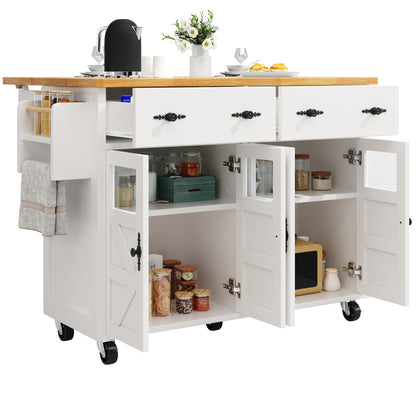 Sideboard – Keukeneiland – Serveerwagen – Opbergkast – Wandelwagen – Wit – Verstelbare Planken – Wieltjes Met Remmen