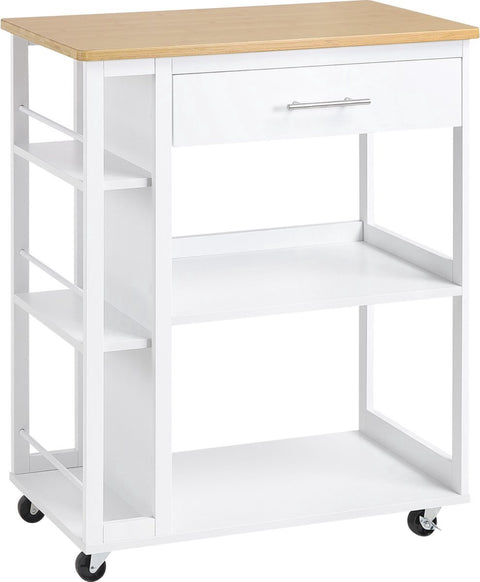 Keukentrolley op Wieltjes - met Werkblad - Lades en Open Planken - Remmen Mobiel - Boodschappenorganizers - Kastopbergrek - Wit