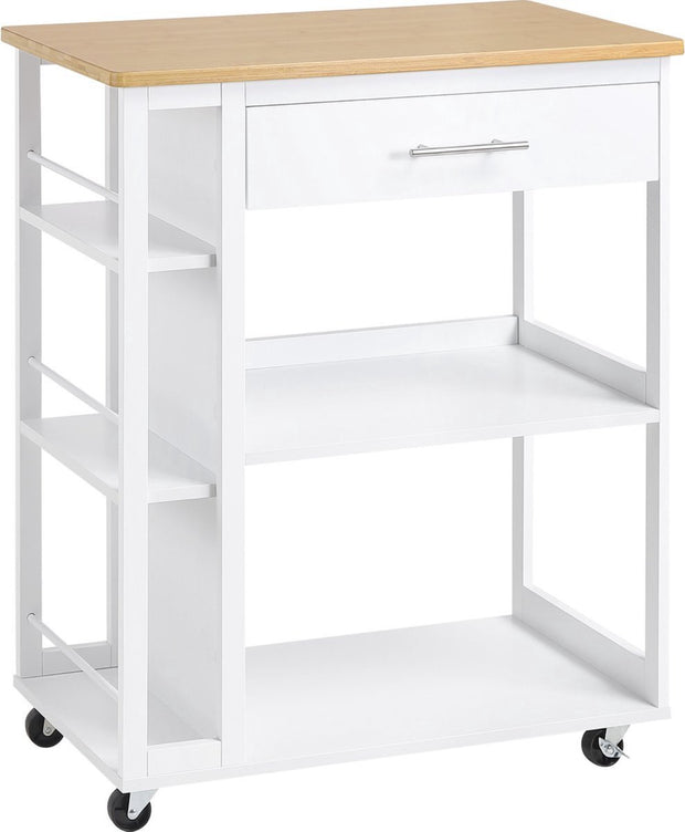 Keukentrolley op Wieltjes - Boodschappenorganizers - Lades en Open Planken - met Werkblad - Remmen Mobiel - Kastopbergrek - Wit