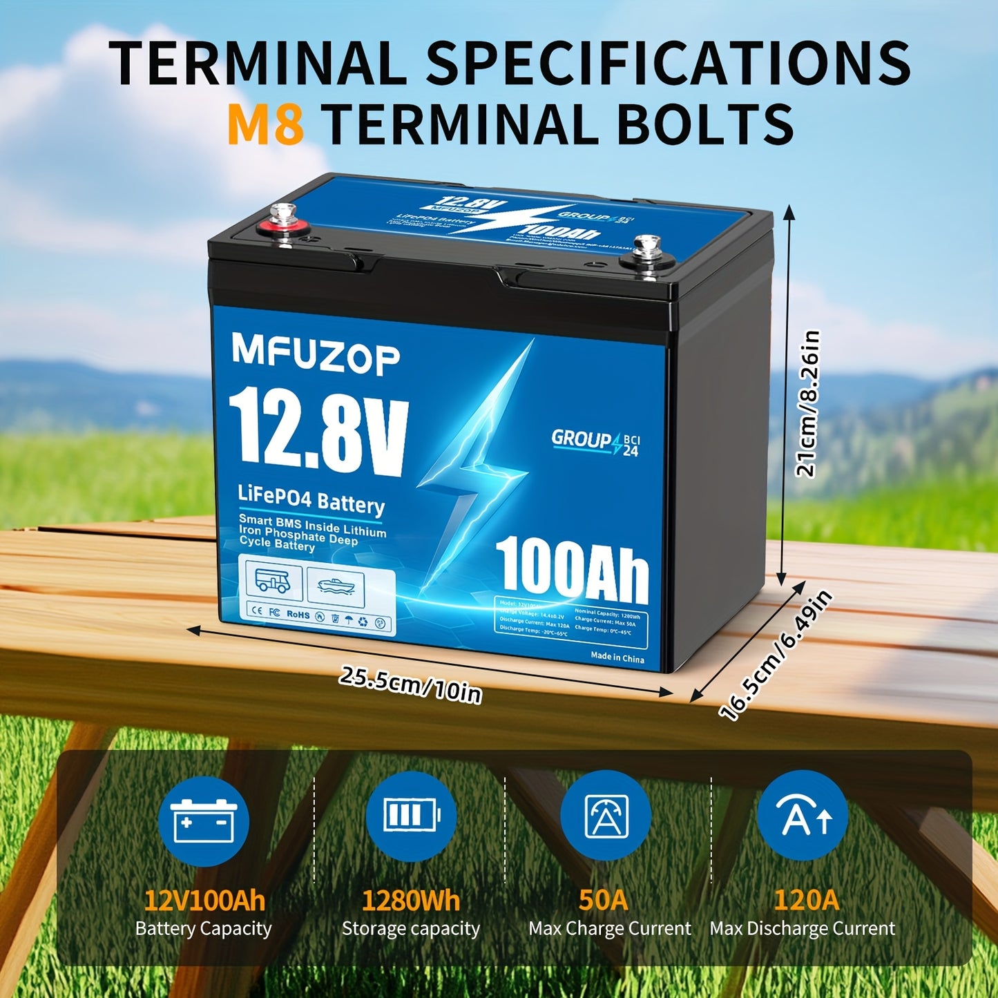 12V 100Ah LiFePO4 Batterij – Lithium Accu – Diepe Ontlading Accu – Camper Accu – Zonne-energie Accu – Ingebouwd 100A BMS – Serie- en Parallel Koppelbaar