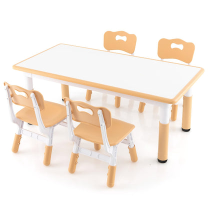Kinder Tafel – Kindertafel – Speeltafel – Tafel Met Stoelen – Kinderstoel Set – Verstelbare Hoogte – Groot Graffiti Tafelblad 120x60 cm – Natuurlijk Houtkleur