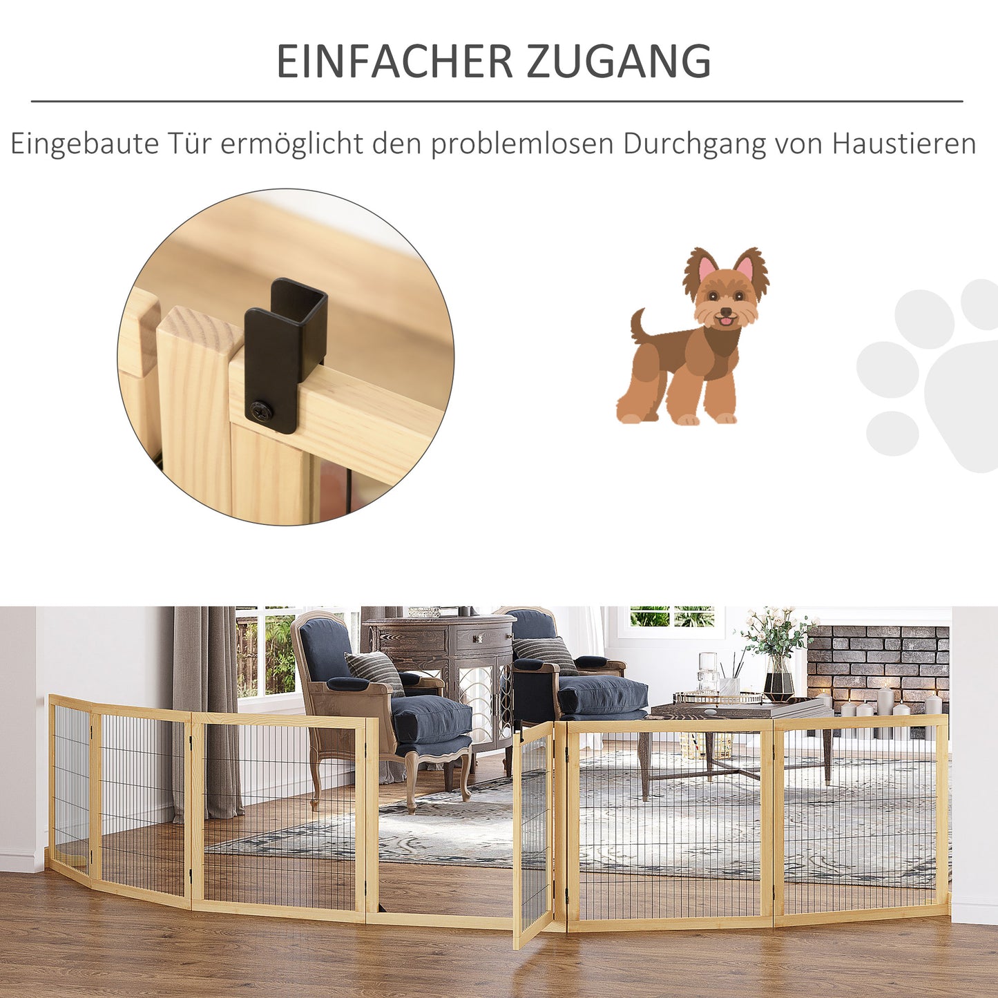 Hondenhek – Hondenbarrière – Puppyren – Traphek – Huisdierafscheiding – Inklapbaar – 432 x 36 x 70 cm – Dennehout met Stalen Steunpoten