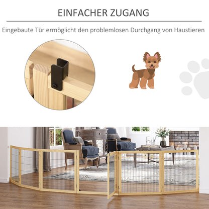 Hondenhek – Hondenbarrière – Puppyren – Traphek – Huisdierafscheiding – Inklapbaar – 432 x 36 x 70 cm – Dennehout met Stalen Steunpoten