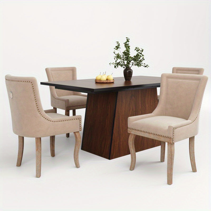 Eettafelset – Eethoek – Keukentafel Set – Zitgroep – Eetkamermeubel – MDF Tafelblad – Metalen Frame – Ruime 138,5x80 cm Tafel – Beige Fluwelen Stoelen