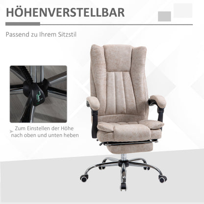 Bureaustoel – Draaistoel – Kantoorstoel – Office Chair – Gamestoel – Verstelbare Zithoogte – Inklapbare Voetensteun – Microfiber Bekleding – Plastic En Metalen Frame – Beige