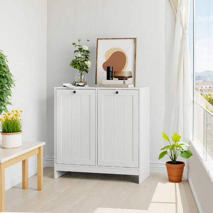 White Metal Storage Cabinet with Tilting Mechanism & Detachable Laundry Basket - Freestanding Entryway Shelf Unit Suitable for, Bedroom, Apartment - Easy Assembly, Space-Saving Modern Furniture (3.2 Cu Ft Closed Storage)