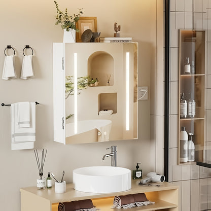 Badkamerspiegelkast – Spiegelkast – Badkamerkast – Wandkast – Opbergkast – Wit – Dubbele Deuren – Verstelbare Glazen Plank – 60 x 50 cm – Roestvrijstalen Scharnieren