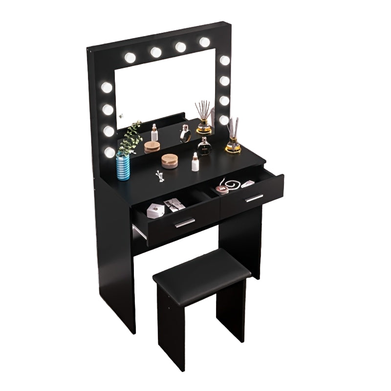 Kaptafel – Make-up Tafel – Schminktisch – Verzorgingstafel – Vanity – Zwart Ontwerp – Twee Grote Laden – Ruime Spiegel – Compact Formaat