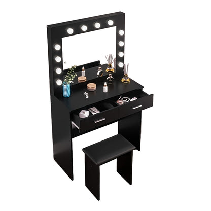 Kaptafel – Make-up Tafel – Schminktisch – Verzorgingstafel – Vanity – Zwart Ontwerp – Twee Grote Laden – Ruime Spiegel – Compact Formaat