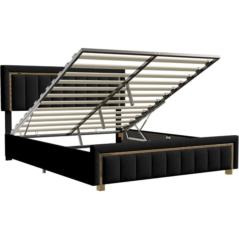 Bedkasten – Nachtkastje – Opbergkast – Bedframe – Slapen – 160x200 cm – Gestoffeerd Tweepersoonsbed – 35 cm Opbergruimte Met Hydraulisch Systeem